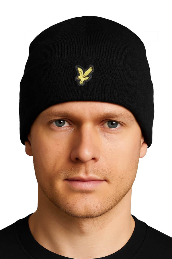 Lyle & Scott Merino Wool Blend Beanie Hat Black Northern Ireland
