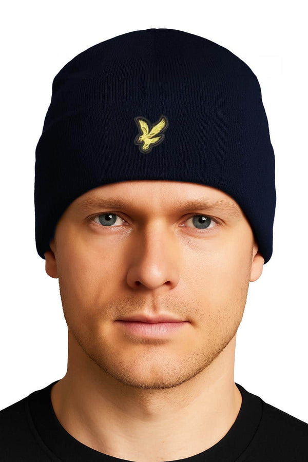 Lyle & Scott Merino Wool Blend Beanie Hat Dark Navy Northern Ireland
