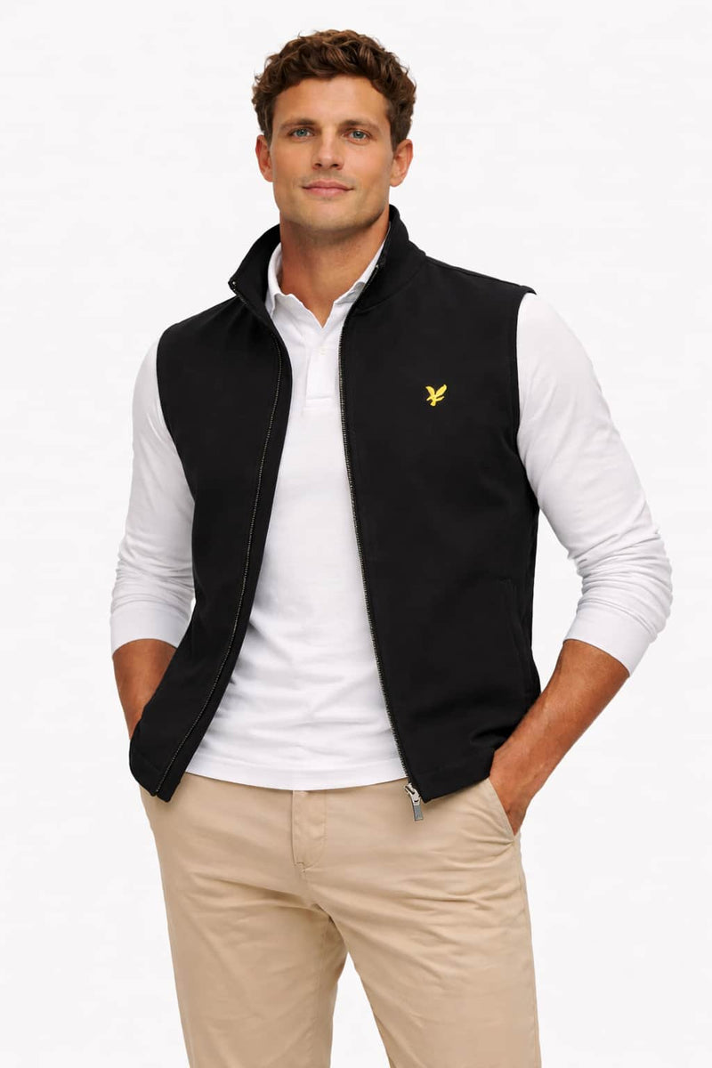 Lyle & Scott Mesh Back Softshell Funnel Neck Gilet Jet Black