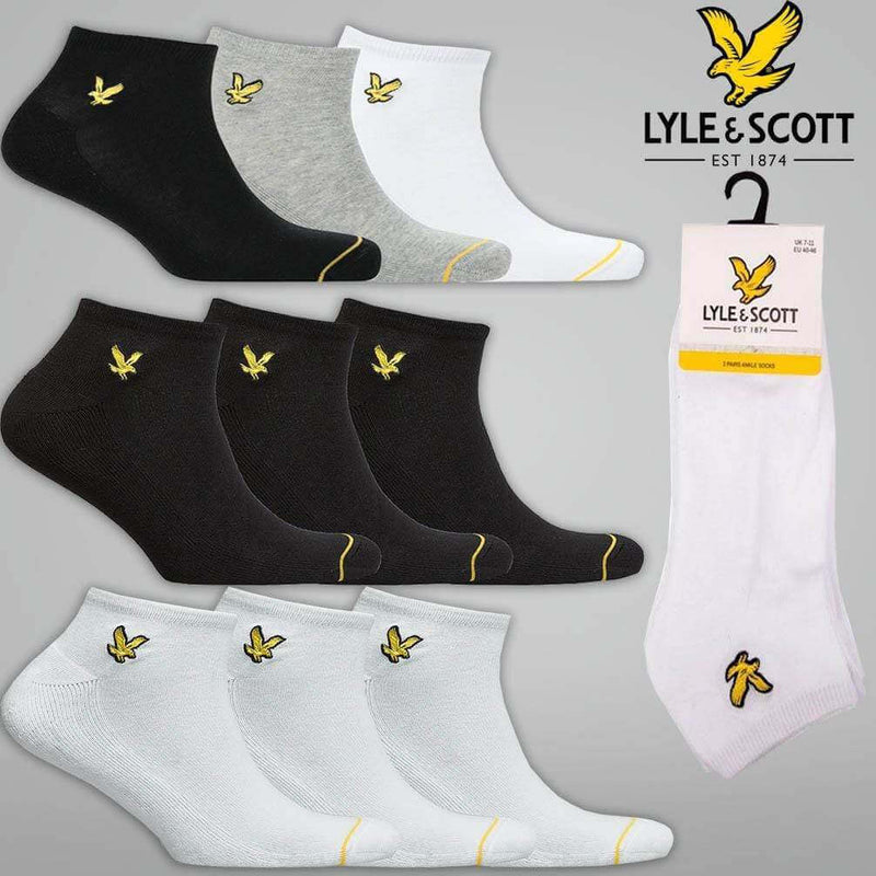 Lyle & Scott - Ross 3 Pack Trainer Socks - White, Black, Multi 7-11 UK