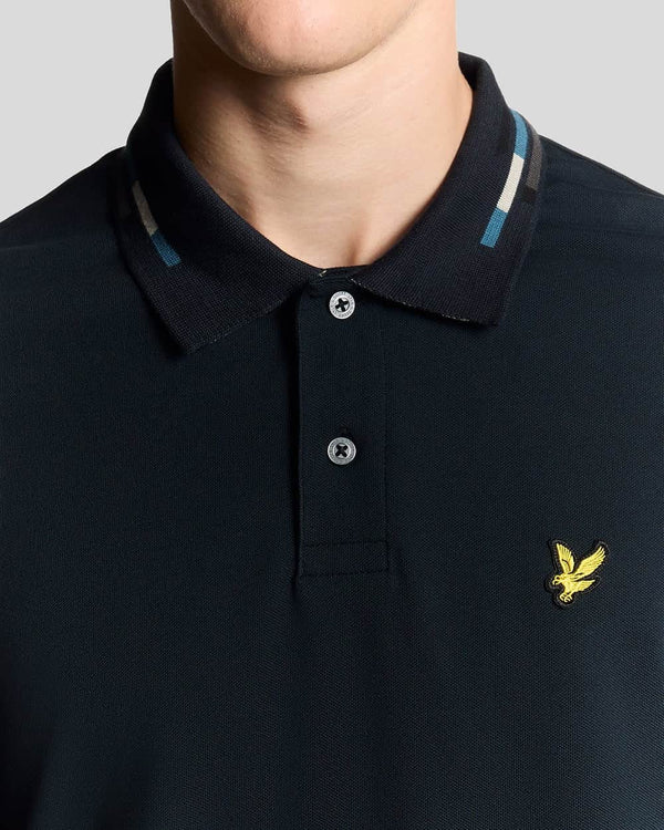 Lyle & Scott Striped Tipped Polo Shirt Dark Navy/Foam Northern