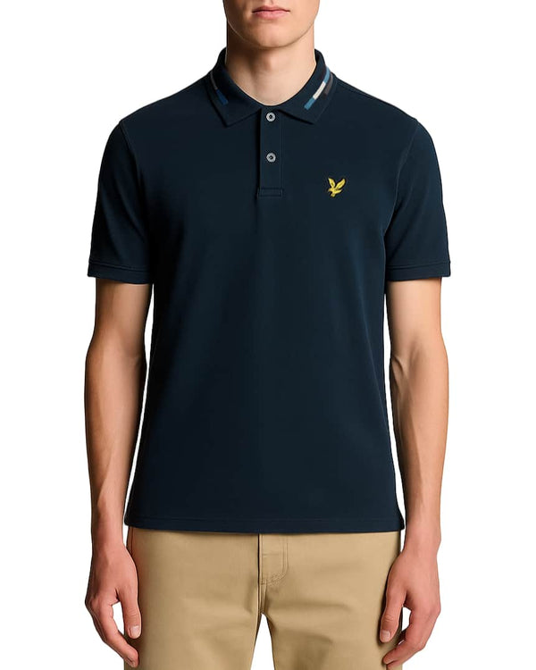 Lyle & Scott Striped Tipped Polo Shirt Dark Navy/Foam Northern