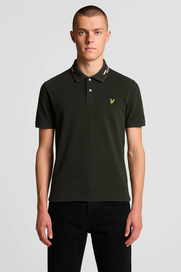 Lyle & Scott Striped Tipped Polo Shirt Gunmetal/Foam Northern Ireland