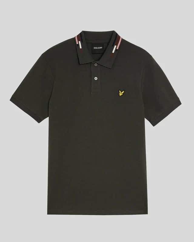 Lyle & Scott Striped Tipped Polo Shirt Gunmetal/Foam Northern Ireland