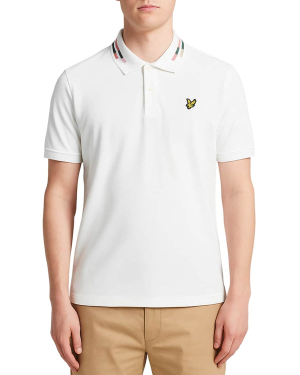 Lyle & Scott Striped Tipped Polo Shirt White/Dark Navy Northern