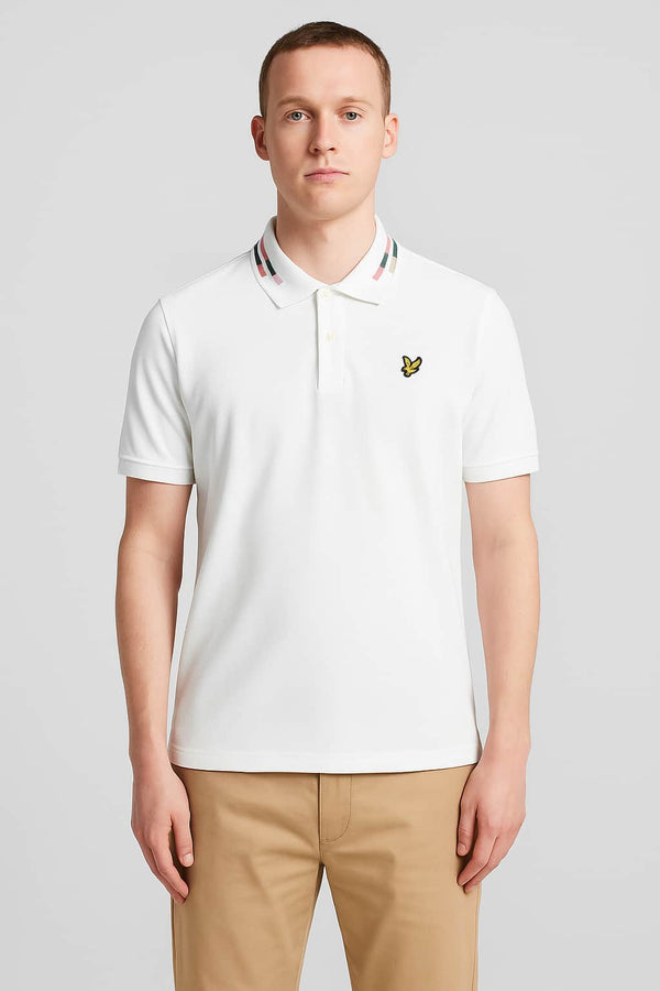 Lyle & Scott Striped Tipped Polo Shirt White/Dark Navy Northern
