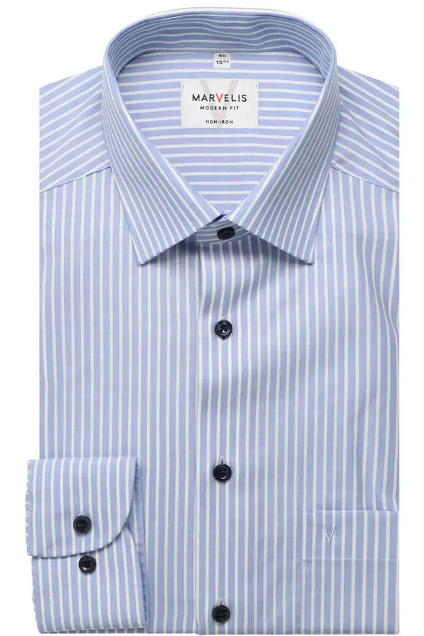 Marvelis Mens Long Sleeve Dress Shirt Modern Fit 7220/44/11 Pinstripe