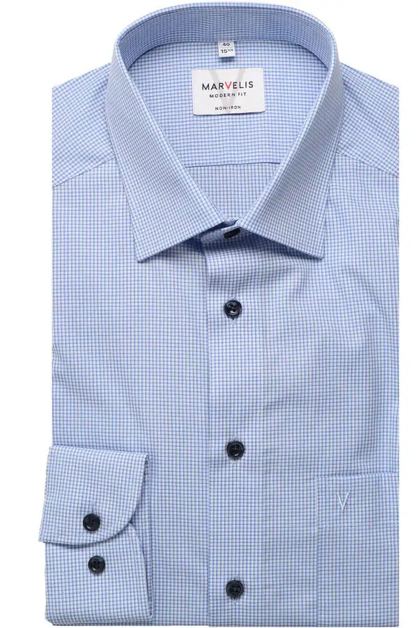 Marvelis Mens Long Sleeve Dress Shirt Modern Fit 7232/44/11 Blue/White