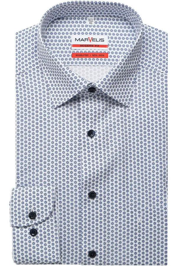 Marvelis Men’s Modern Fit Dress Shirt 7288/34/11 Blue/White Patterned