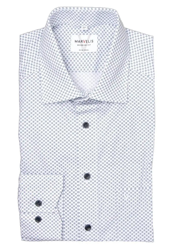 Marvelis Modern Fit Shirt Long Sleeve Dress Shirt Pattern White/Blue