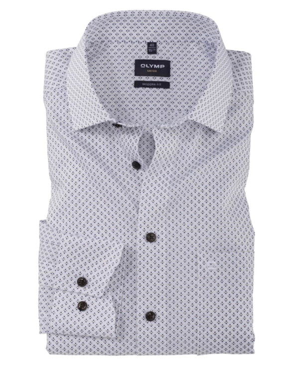 Olymp Modern Fit Shirt 1220/54/22 White/Brown/Blue Motif Northern