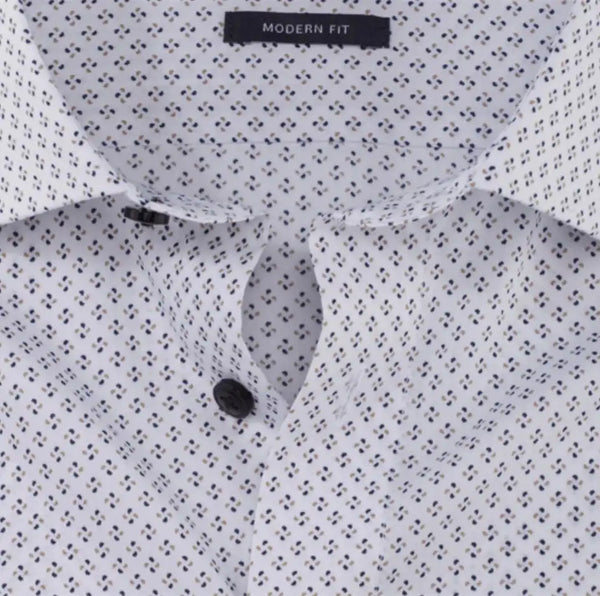Olymp Modern Fit Shirt 1220/54/22 White/Brown/Blue Motif Northern
