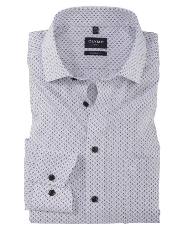 Olymp Modern Fit Shirt 1220/54/22 White/Brown/Blue Motif Northern