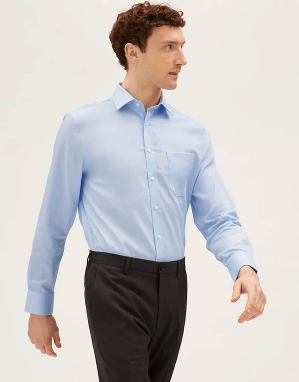 Peter England Long Sleeve Formal Shirt Regular Fit - Light Blue