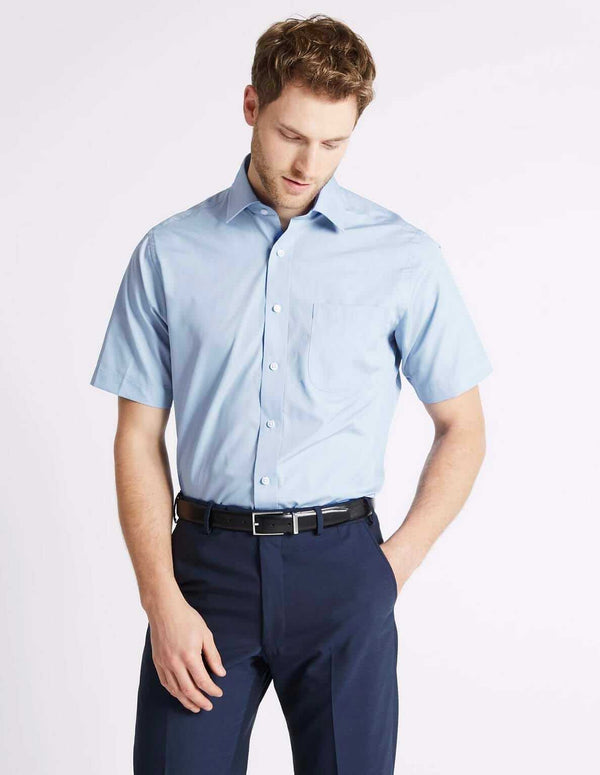 Peter England Short Sleeve Formal Shirt Regular Fit - Blue