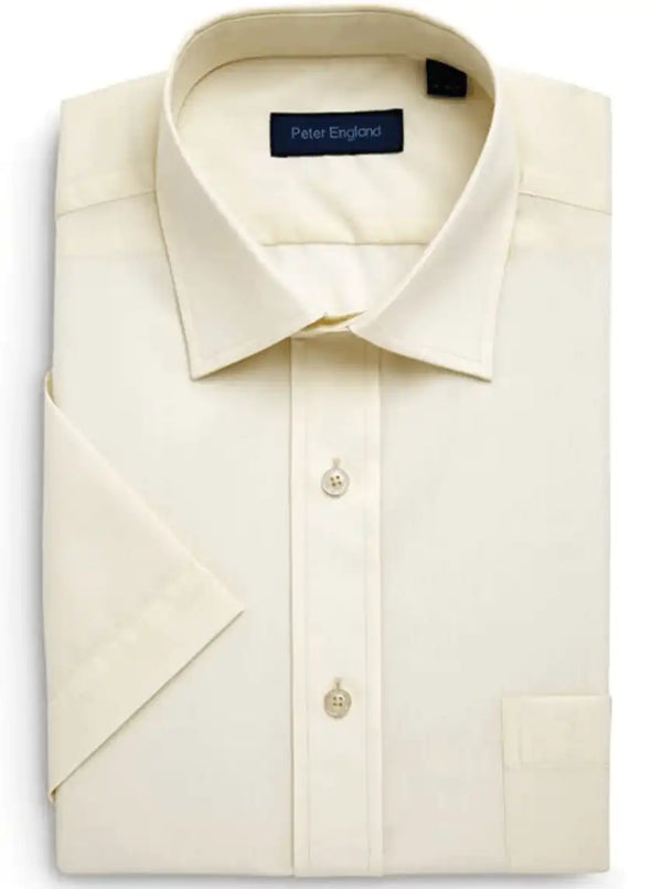 Peter England Short Sleeve Formal Shirt Regular Fit - Ecru Off White