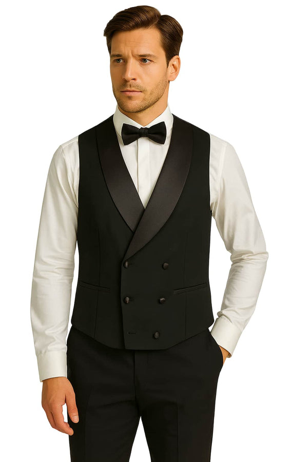Remus Uomo 52165D-00 Double Breasted Tuxedo Waistcoat Black Northern