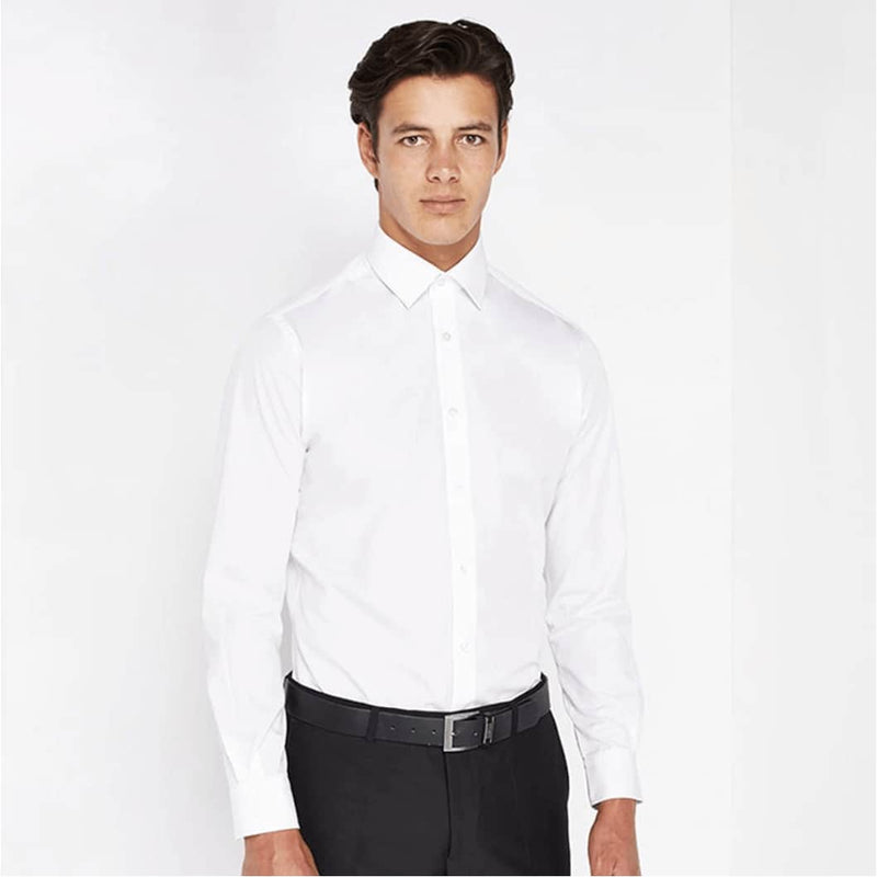 Remus Uomo 18300 01 Tapered Fit White Long Sleeve Dress Shirt