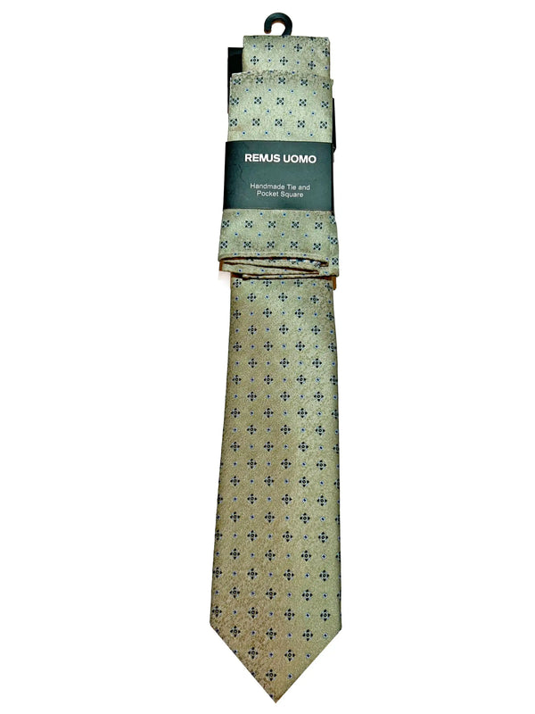 Remus Uomo Mens Tie & Pocket Square Set Light Green Northern Ireland