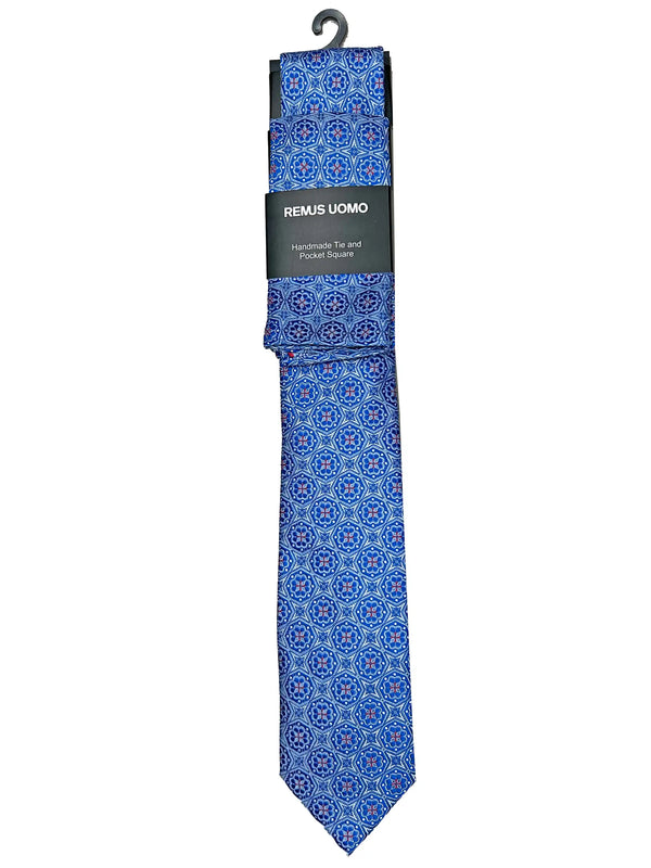 Remus Uomo Mens Tie & Pocket Square Set TP4862-22 Light Blue Northern