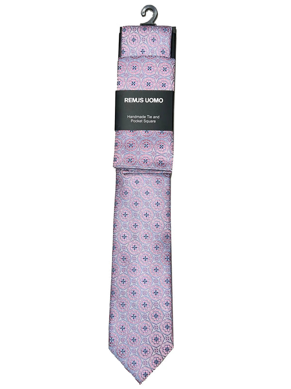 Remus Uomo Mens Tie & Pocket Square Set TP4862-62 Pink Northern