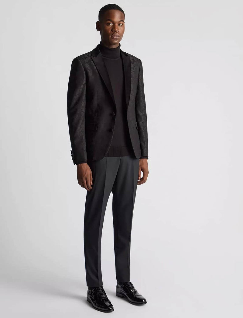 Remus Uomo Monti Slim Jacquard Floral Tuxedo Jacket Black Northern