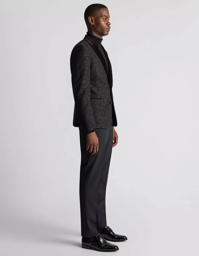 Remus Uomo Monti Slim Jacquard Floral Tuxedo Jacket Black Northern