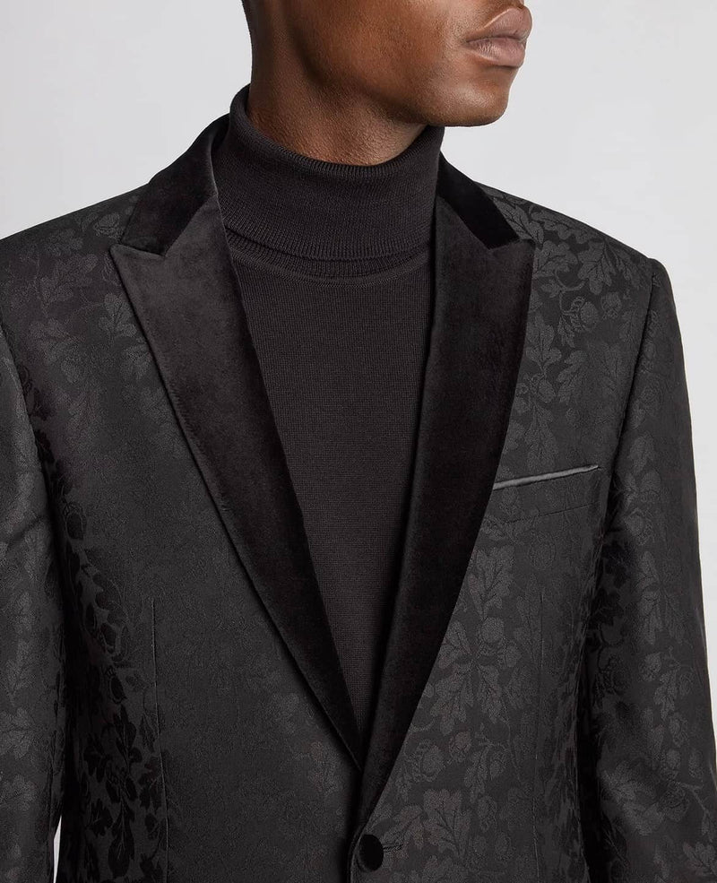 Remus Uomo Monti Slim Jacquard Floral Tuxedo Jacket Black Northern