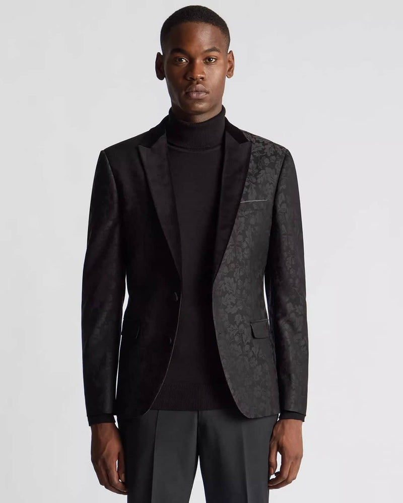 Remus Uomo Monti Slim Jacquard Floral Tuxedo Jacket Black Northern