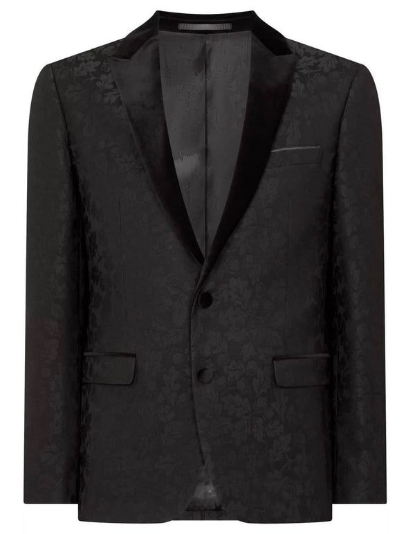 Remus Uomo Monti Slim Jacquard Floral Tuxedo Jacket Black Northern