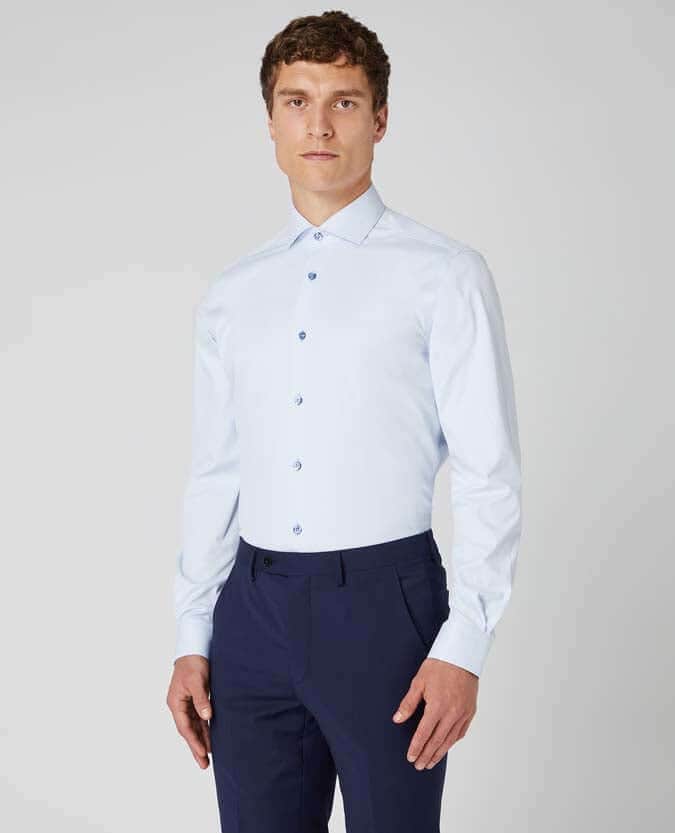 Remus Uomo Tapered Fit Cotton Stretch Shirt Sky Blue - 
