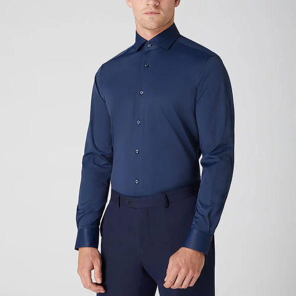 Remus Uomo Tapered Fit Stretch Formal Shirt Navy Northern Ireland