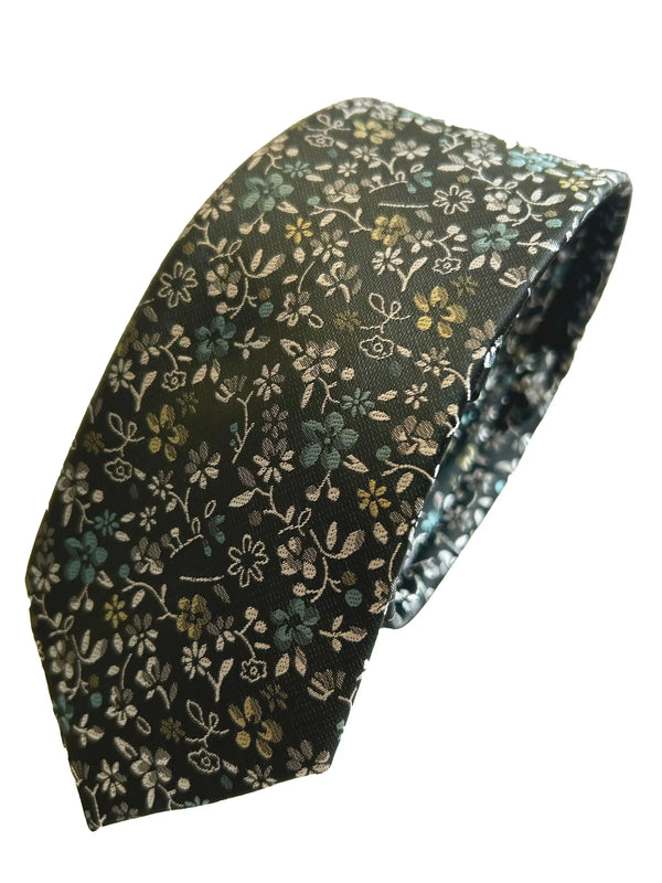 Remus Uomo Tie & Pocket Sqaure Set Floral Green Northern Ireland