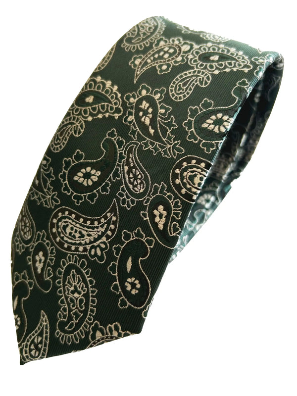 Remus Uomo Tie & Pocket Sqaure Set Paisley Dark Green Northern