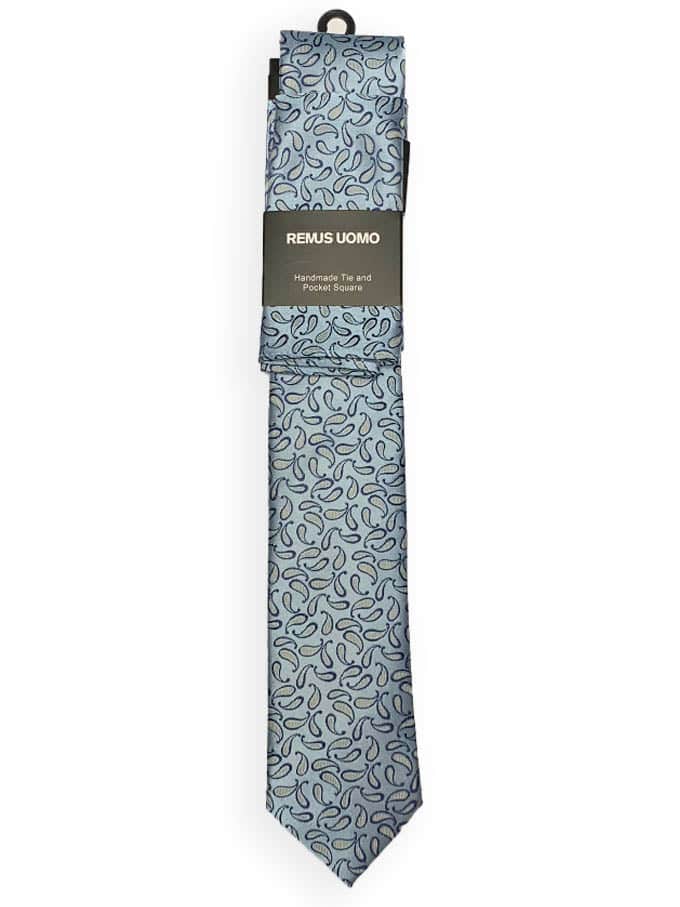 Remus Uomo Tie & Pocket Square Set Light Blue Ballynahinch Northern