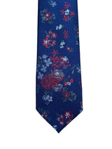 Remus Uomo Tie & Pocket Square Set Light Navy/Red Floral Northern