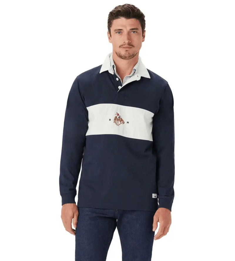 RM Williams Mens Buck Rugby Shirt Navy Northern Ireland Belfast