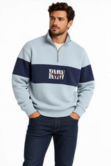 RM Williams Mens Heritage Panel Quarter Zip Sweatshirt Sky Blue