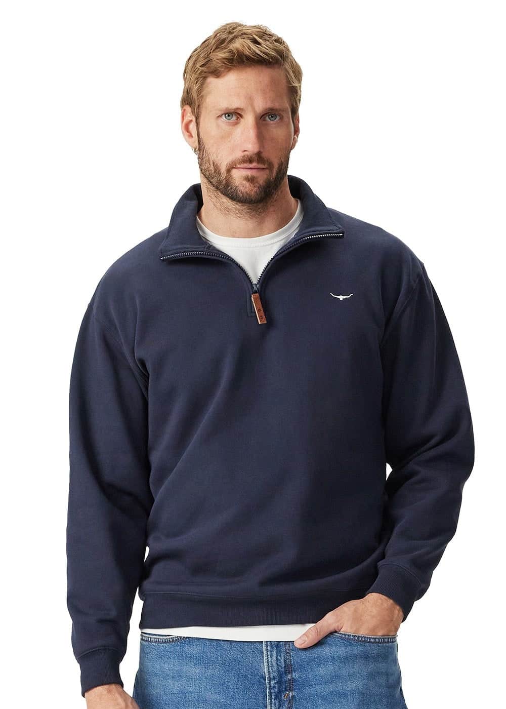 RM Williams Mens Mulyungarie Half Zip Sweatshirt Navy