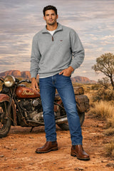 RM Williams Mulyungarie Half Zip Sweatshirt Grey Marl Northern