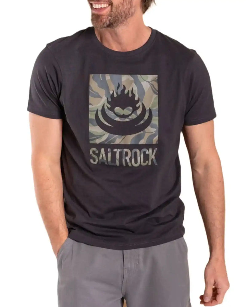 Saltrock Mens Camo Leaf Flame T-Shirt Dark Grey Northern Ireland