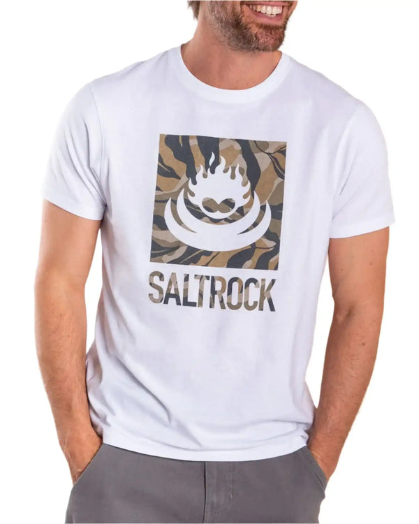 Saltrock Mens Camo Leaf Flame T-Shirt White Northern Ireland Belfast