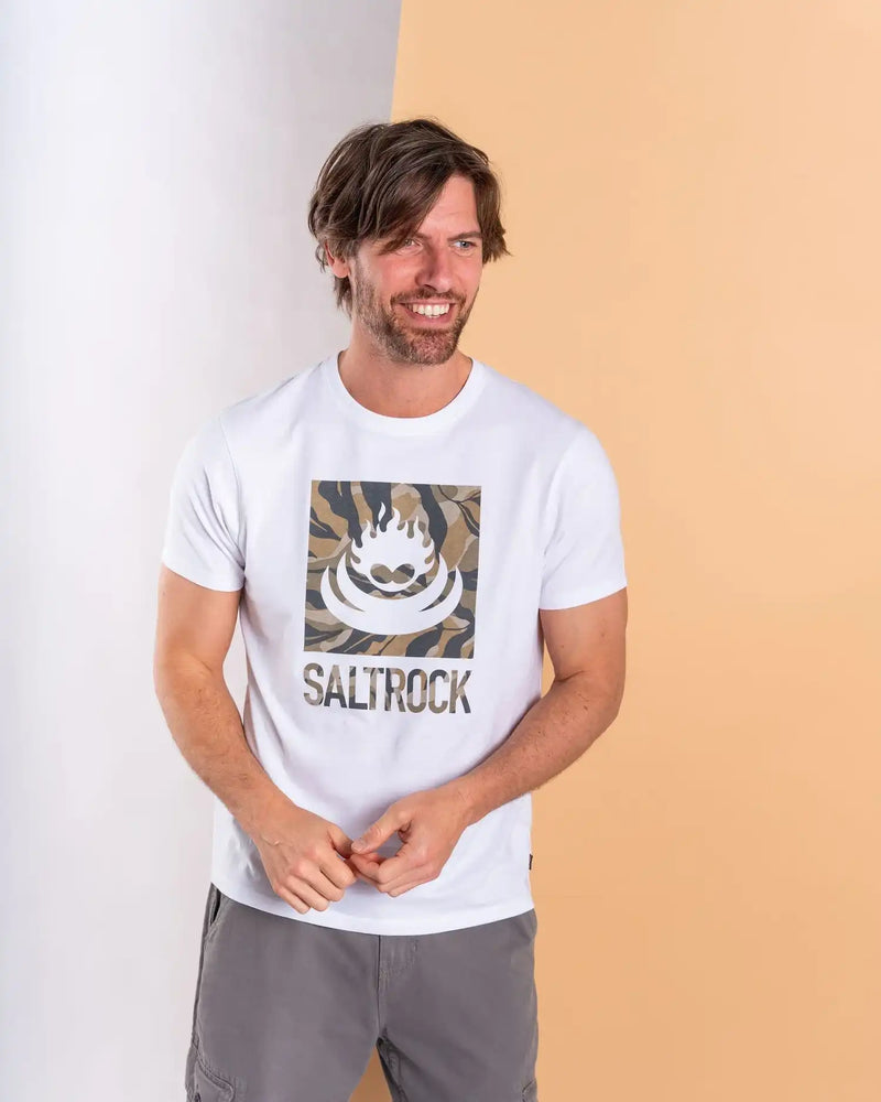 Saltrock Mens Camo Leaf Flame T-Shirt White Northern Ireland Belfast