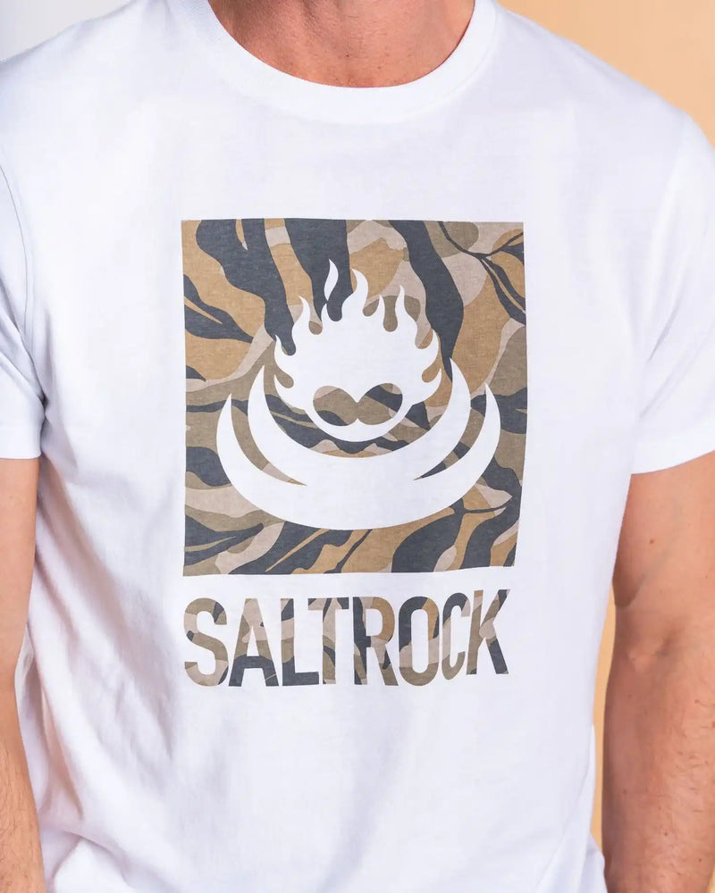 Saltrock Mens Camo Leaf Flame T-Shirt White Northern Ireland Belfast