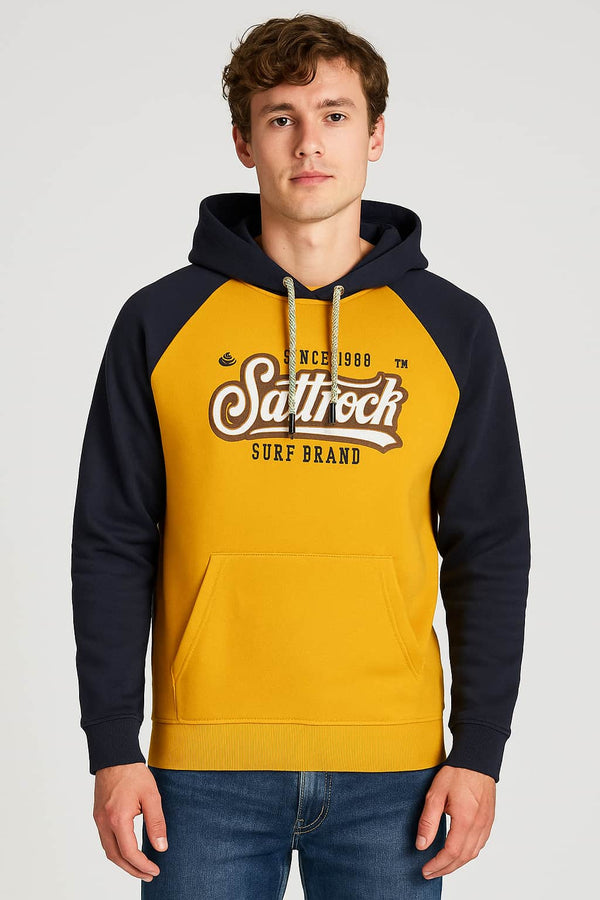Saltrock Mens Pitcher Raglan Pop Hoodie Yellow/Blue Northern Ireland