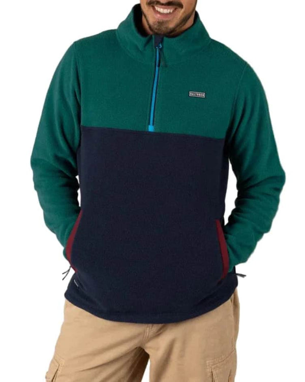 Saltrock Mens Theo Block Fleece 1/4 Zip Neck Green/Blue Northern