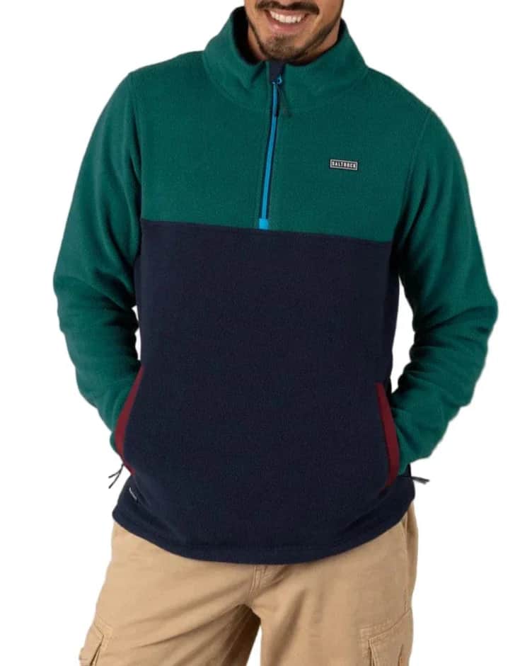 Saltrock Mens Theo Block Fleece 1/4 Zip Neck Green/Blue Northern