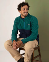 Saltrock Mens Theo Block Fleece 1/4 Zip Neck Green/Blue Northern