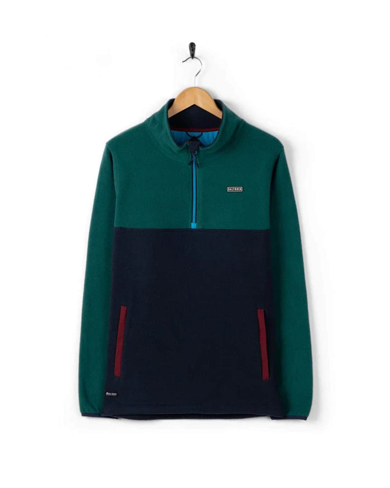 Saltrock Mens Theo Block Fleece 1/4 Zip Neck Green/Blue Northern