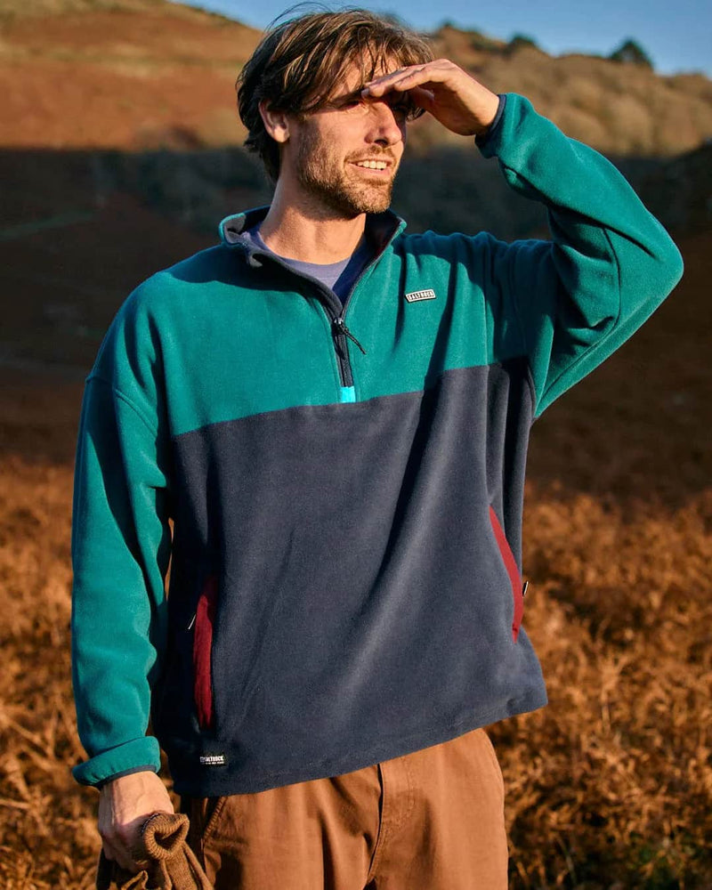 Saltrock Mens Theo Block Fleece 1/4 Zip Neck Green/Blue Northern